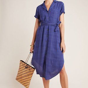 BLUE ANTHROPOLGIE MAEVE ARIA TEXTURED SHIRT DRESS